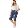 thumbnail image 4 of GRACE & GRANDEUR Women's Plus Size Capri Jeans Ripped Slash Pocket Denim Leggings 2X Blue, 4 of 7
