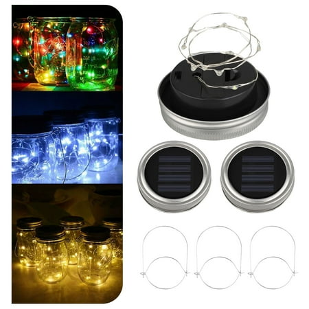 Solar Mason Jar Lid Lights, 3 Pack 10Led String Fairy Star Jar Lids Lights, 3 Hangers Included(Jars Not Included), Best for Mason Jar Decor, Patio Garden Decor Solar Laterns Table