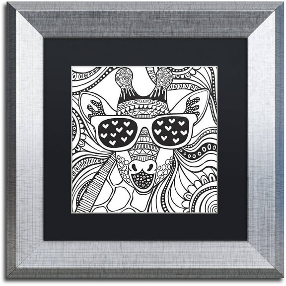 Trademark Fine Art "Cool Giraffe" Canvas Art by Hello Angel, Black Matte, Silver Frame