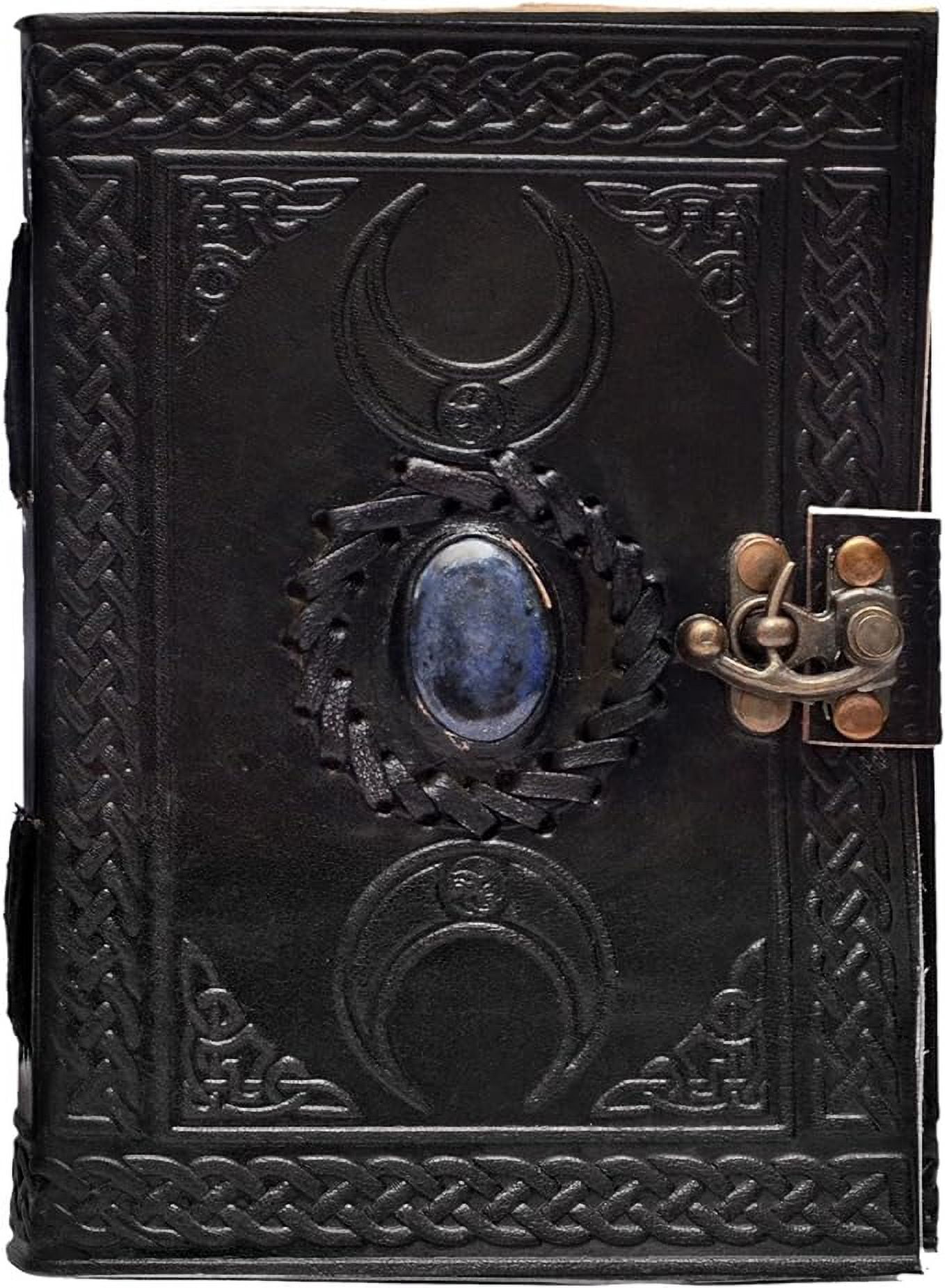 RUZIOON 3 Moon Blue Lapiz Embossed Vintage Leather Journal | 240 Pages of Antique Handmade Deckle Edge Vintage Paper, Leather Sketchbook, Drawing Journal, Great Gift (5 by 7 inch, black)
