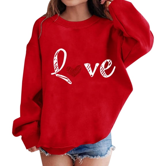 Girls Sweatshirt Love Letter Graphic Pullover Tops Casual Comfy Crewneck Long Sleeve Kids Fall Winter Cute Trendy Clothes