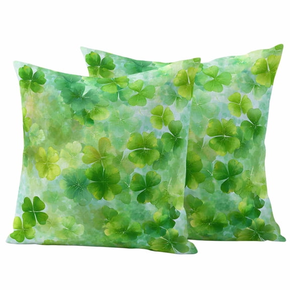 St. Patrick's Day Outdoor Waterproof Pillow Covers, Farmhouse Spring Watercolor Green Clovers Decorative Square Throw Pillowcase Sofa Cushion Sham for Patio/Couch/Chair, 24"x24" 2 Pack