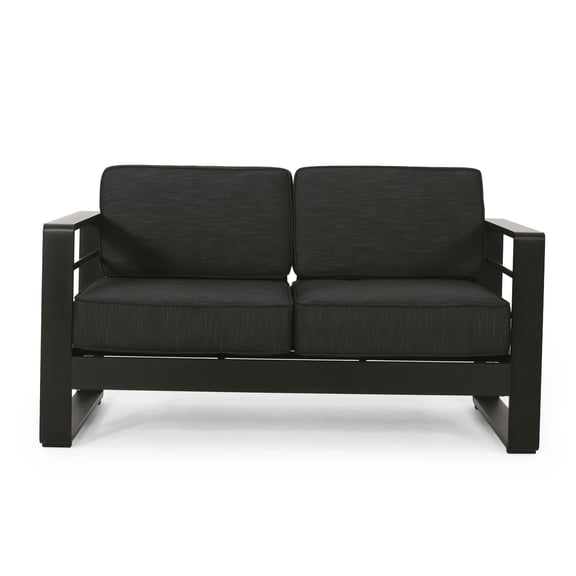 Modern Aluminum Outdoor Loveseat Bench, Dark Gray 2-Person Seating for Patio & Garden