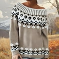 thumbnail image 2 of sususu Fall Sweaters for Women Lightweight Knitted Sweater Long Sleeve Boat Neck Retro Lightweight Pullover Jumper Tops,A05-Khaki,XL, 2 of 5