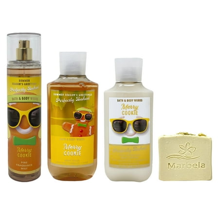 Bath & Body Works Merry Cookie Trio Gift Set - Fragrance Mist, Body Wash and Body Lotion - with a Wild Jasmine Bar Soap - Full Size