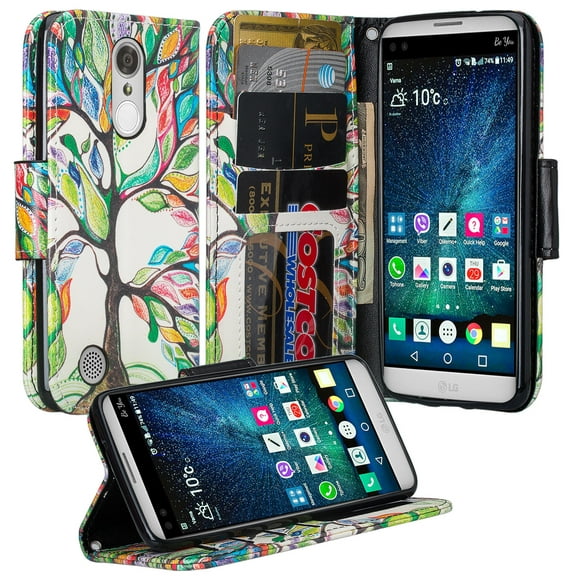 LG V5, LG Grace, LG K20 V, LG K20 Plus, LG K10 2017, LG Harmony, Wrist Strap Pu Leather Magnetic Flip Fold[Kickstand] Wallet Case with ID & Card Slots - Colorful Tree