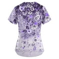 thumbnail image 3 of Susanny Print Scrub Tops Women Floral Nurse Uniform with Pockets Print Scrub Tops Short Sleeve Graphic Clearance Nursing Uniforms Cute Scrub Shirts Dark Purple 2XL, 3 of 3