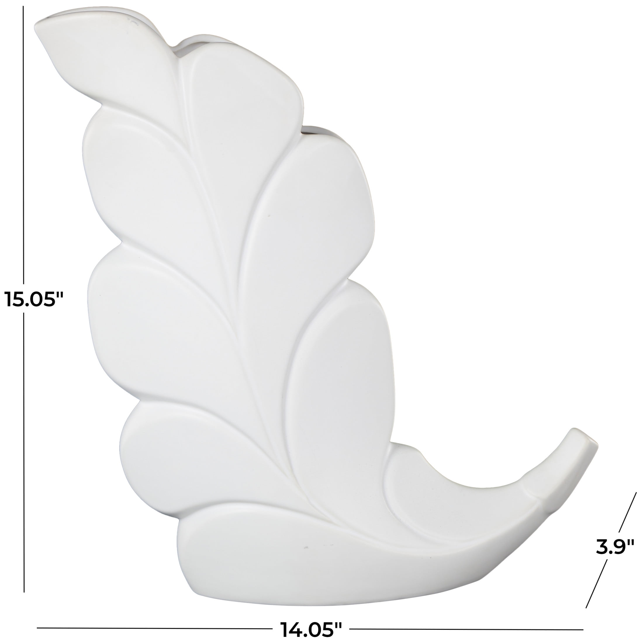 DecMode 15" Leaf Slanted White Ceramic Vase