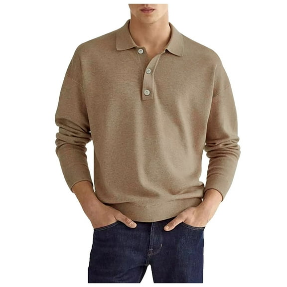NOLDARES Men's Polo Shirts Long Sleeve 2025 Casual Polo T-Shirts Color Block/Solid Slim Fit Golf Polo Shirt(Khaki,3XL)