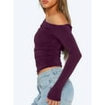 thumbnail image 2 of Women'S Casual Long Sleeve Boat Neck Off Shoulder Slim Fit Crop Top Going Out Blouses Y2K Tight Shirts  Red S, 2 of 5