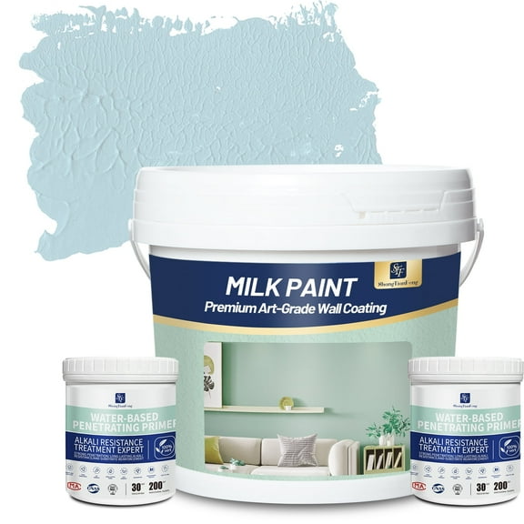Household Interior Wall Paint, 1 Gallon Sky Blue, with 2 Cans (30oz Each) Primer for Floors, Walls, Ceilings & Garages, 280-320 sq.ft Coverage, Scuff/Stain/Mildew Resistant, Low VOC, Washable