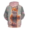 thumbnail image 3 of Cute Fox in Cherry Blossom Pond Men's Women Vintage 3D Hooded Sweatshirt - All-Season Loose Fit Streetwear, 3 of 6