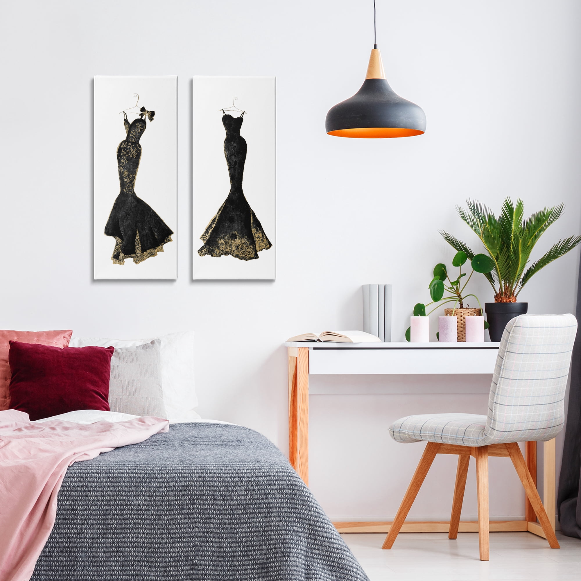 Stupell Industries Gilded Black Evening Gowns 2 Piece Canvas Wall Art Set, design by Janet Tava