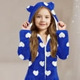 thumbnail image 5 of SERTG Kids Heart Print Hooded with Cute Bear Ears Double-Sided Fleece Fall Winter Zipper Front One-Piece Outfit Jumpsuit(Blue#2,11-12 Years), 5 of 5