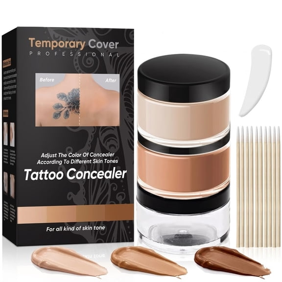 Tattoo Cover Up Makeup Waterproof, Full Coverage Concealer for Tattoos, Reliable 2 Colors Waterproof and Sweatproof Tattoo Cover Up Makeup for Special Events, With Mixing Tools