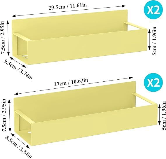 4 Pack Magnetic Spice Storage Rack Organizer for Refrigerator & Oven Yellow Fridge Organizers and Space-Saving Kitchen Storage Shelves