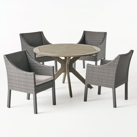 Noble House Owen 5 Piece Wooden Round Patio Dining Set in Gray