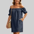 thumbnail image 7 of Kukoosong Women's Off The Shoulder Mini Dress, Short Sleeve Flowy Dress, Casual Summer Beach Sundress, Lightweight Button Up Pocket Loose Fit Dress, 7 of 7
