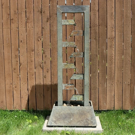 Natural Slate Water Fountain - Sunnydaze Stacked Slate Freestanding Outdoor Water Fountain, 49 Inch Tall