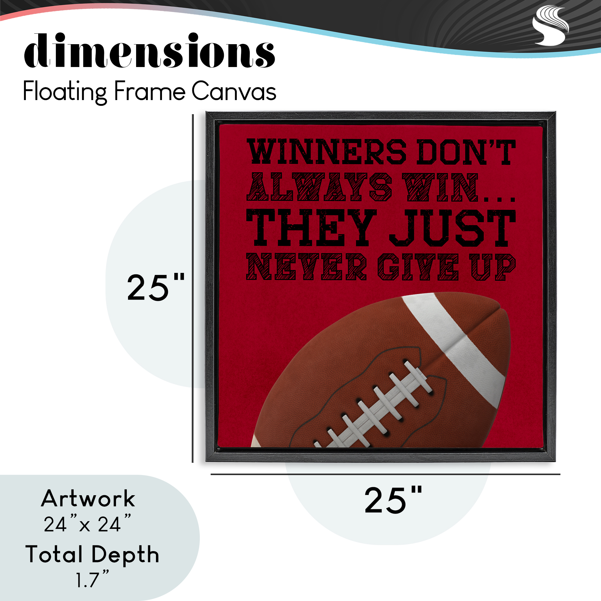 Winners Never Give Up Black Framed Floater Canvas Wall Art, design by Marcus Prime