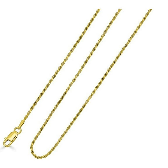 RM 14k Yellow Gold Diamond Cut Rope Twisted Braided Chain Necklace 1.8MM Pure 14 Karat Gold Necklace, 16''-30’' Men Women Unisex Teens 14k Rope Chain Necklace 16''