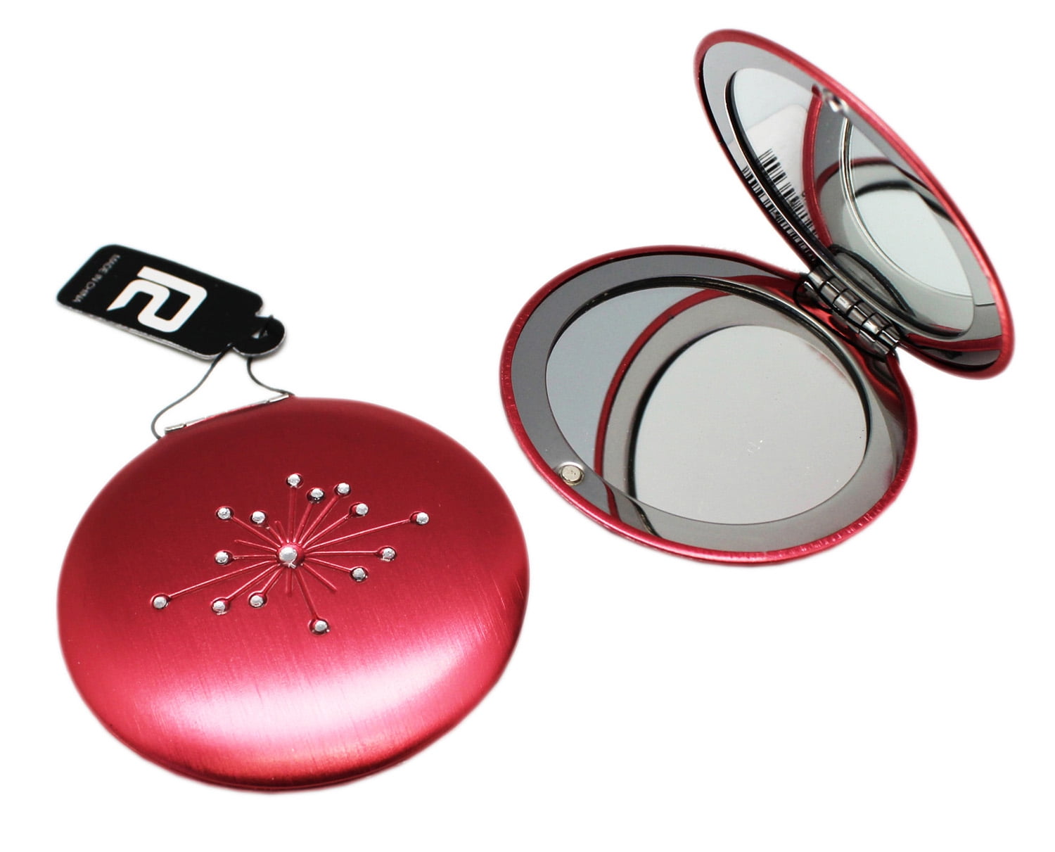 Light Pink Colored Compact Mirror With Rhinestone Star Design