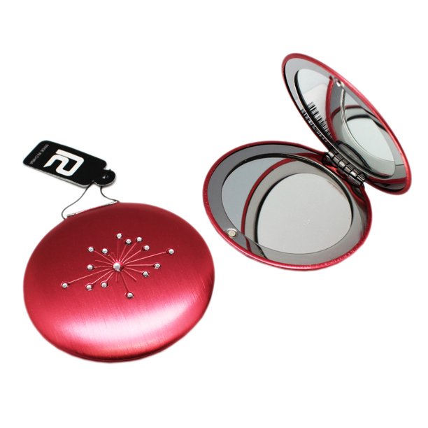 Light Pink Colored Compact Mirror With Rhinestone Star Design