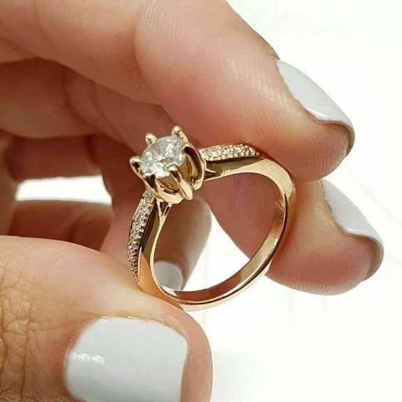 2Ct Round Cut Lab Created Diamond Engagement Wedding Ring 14k Yellow Gold Plated