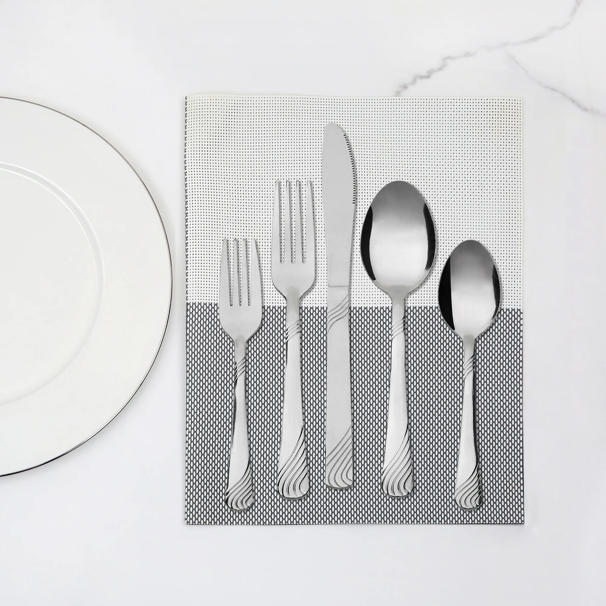 Mainstays Swirl 49 Piece Stainless Steel Flatware and Organizer Tray Set, Silver, Service for 8 3.29 lb