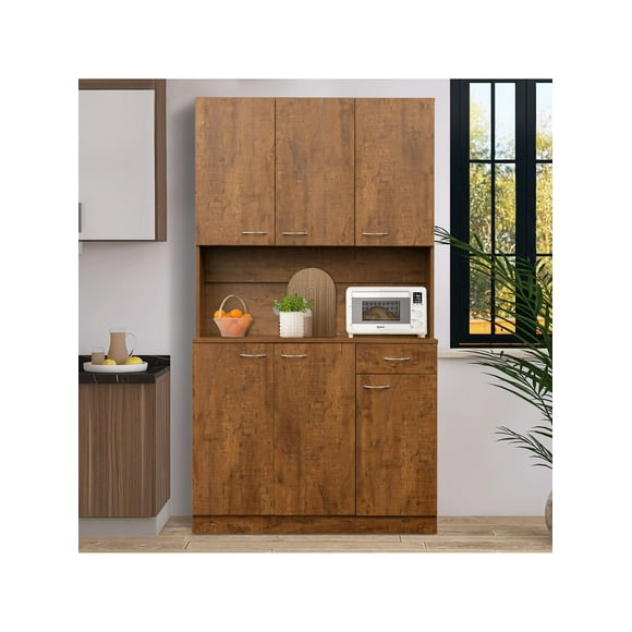 SoarFlash 71” Kitchen Pantry Buffet Freestanding Hutch Storage Cabinet Wood Sideboard Cupboard with 6 Doors,1 Drawer for Home, Dining Room