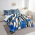 thumbnail image 3 of Manfei Romantic Floral Bedding Full Size, Black White Stripes Bed Set, Valentines Day Reversible Bedding Sets Full Size, Microfiber Bedroom Decorative, 7pcs, 3 of 7