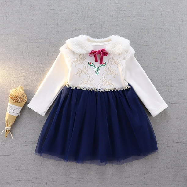 Little Girls Dress Casual Cotton Kids Snow Queen Anna Dress for 2