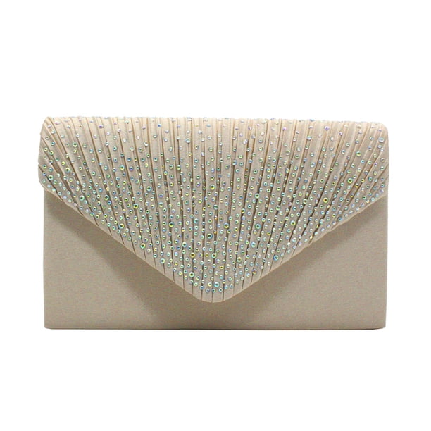 Bolso de novia clásico de satén con diamantes de imitación en color AB, estilo sobre, para banquetes