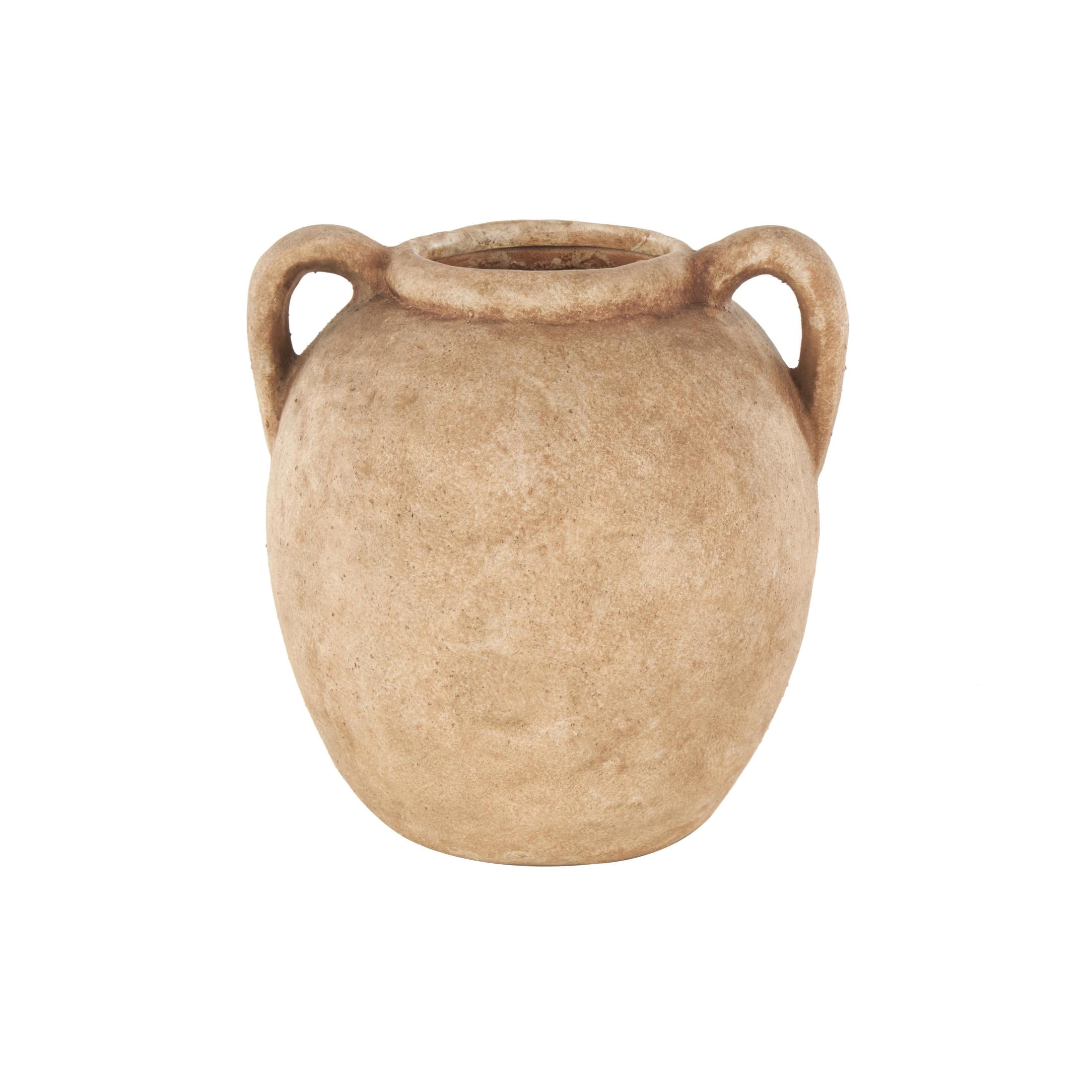 DecMode 10" Antique Style Textured Copper Ceramic Vase with Handles