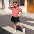 thumbnail image 6 of Fnooota Girls Cotton T-shirts, Casual Puff sleeve Crew Neck Cute Kids Summer Tees Red Size 6, 6 of 6