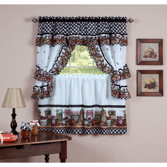 Mason Jars Complete Cottage Style Kitchen Curtain Set - 36 in. Length