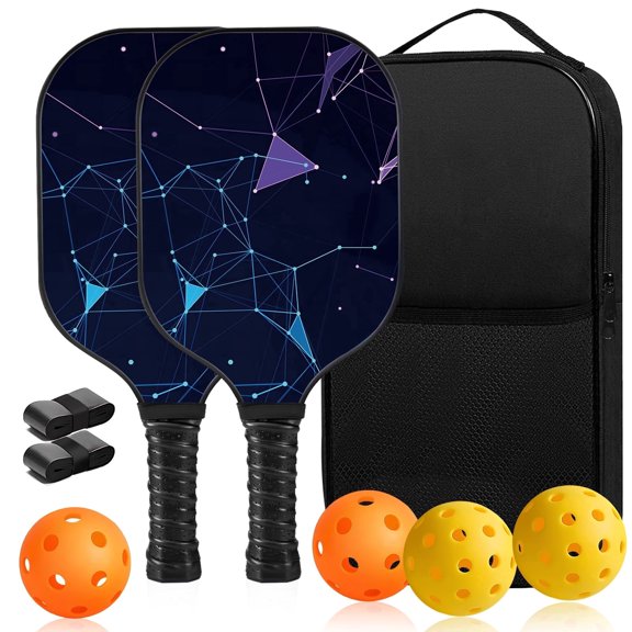 Pickleball Paddles Set of 2, Fiberglass Pickleball Racket, 2 Pickleball Rackets, 4 Balls, 2 Grip and 1 Portable Carry Bag, 2 Pack Aesthetic Pickle Ball Rackets for Men and Women 