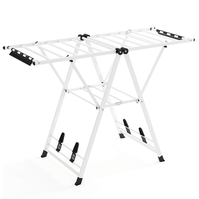 Costway Foldable Metal Laundry Drying Rack with Height Adjustable Wings, 16 Drying Rails White