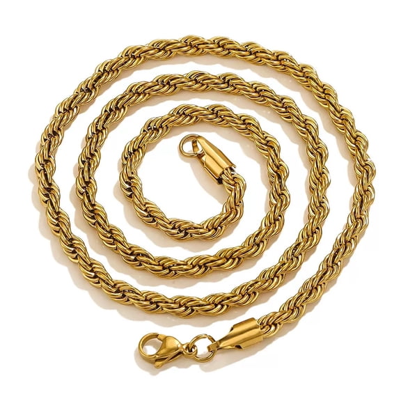YTTAL 14K Gold Plated Rope Chain Necklace 2-5MM 18-22 Inch, Waterproof Twist Gold Chain for Women Men, Durable Layering Necklace for Daily Wear Gift
