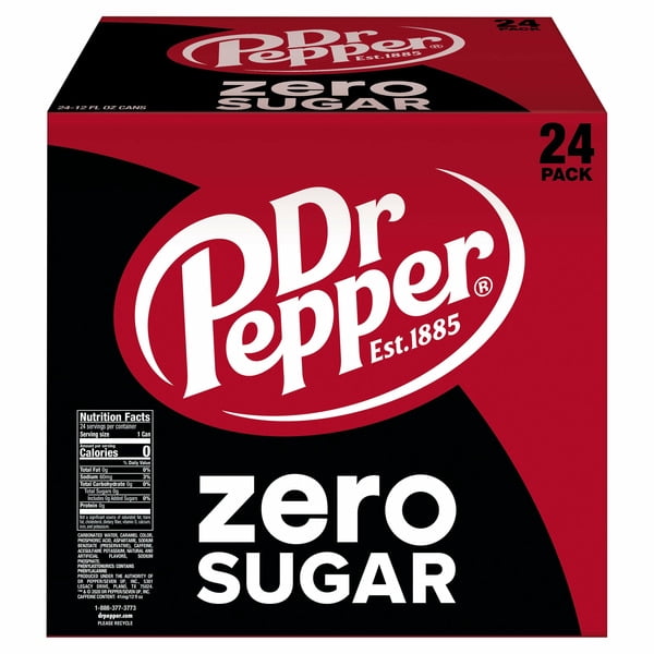 Dr Pepper Zero Sugar Soda Zero Sugar Soft Drink, 12 fl oz Cans, 24 Pack