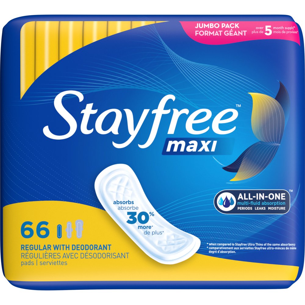 Stayfree Maxi Pads Wingless, Scented, Regular, 66 Ct