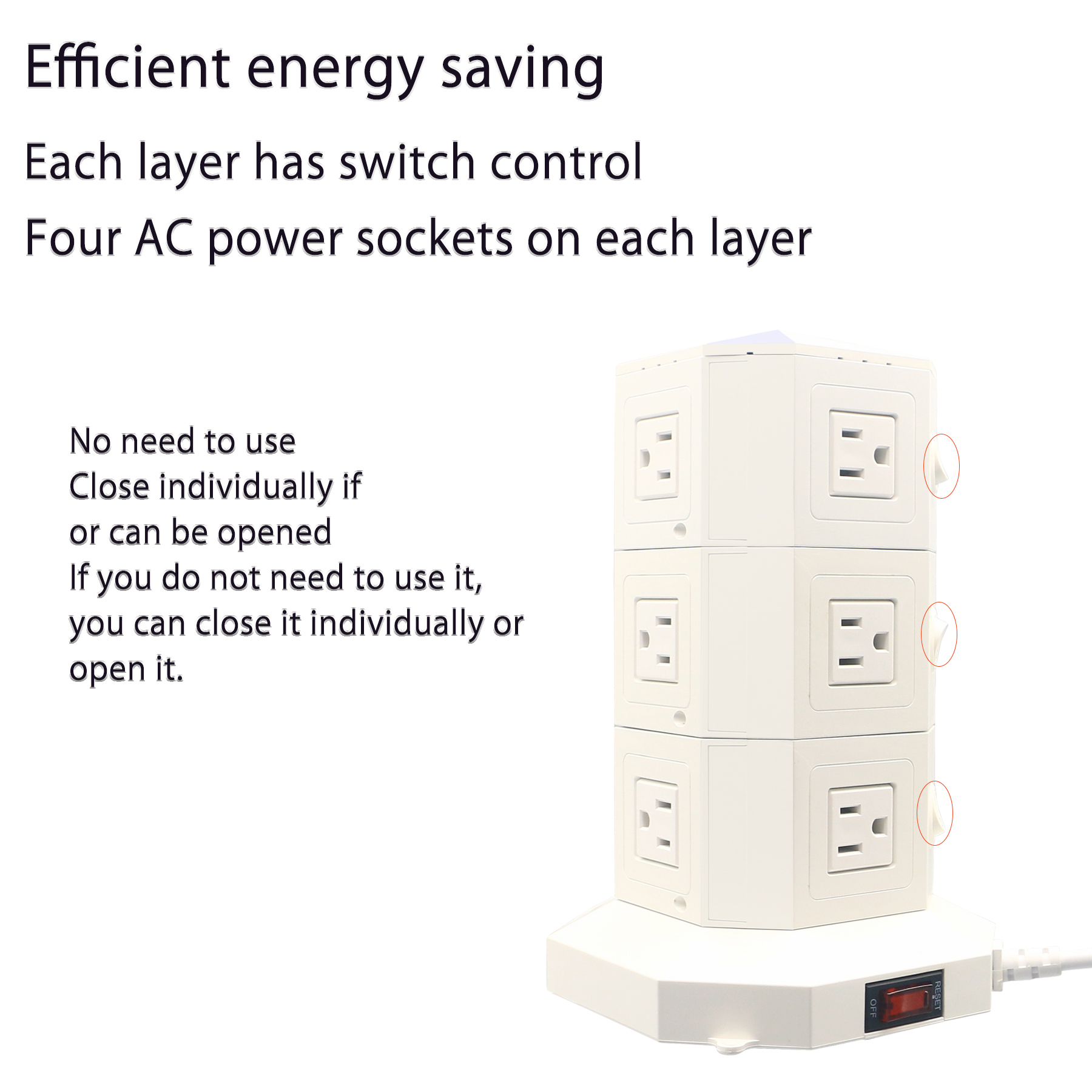 Powerjc Tower Power Strip Surge Protector 12 AC Outlets with 6 Ports USB Chargers 118 Inch Long Extension Cord Indoor White