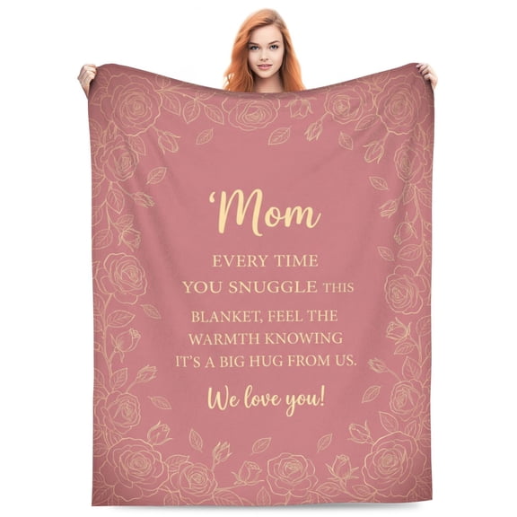 Mom Blanket, Love Gift for Mom from Daughter Son, Birthday Christmas Present, Cozy Flannel Blanket for Mother’s Day 50x40