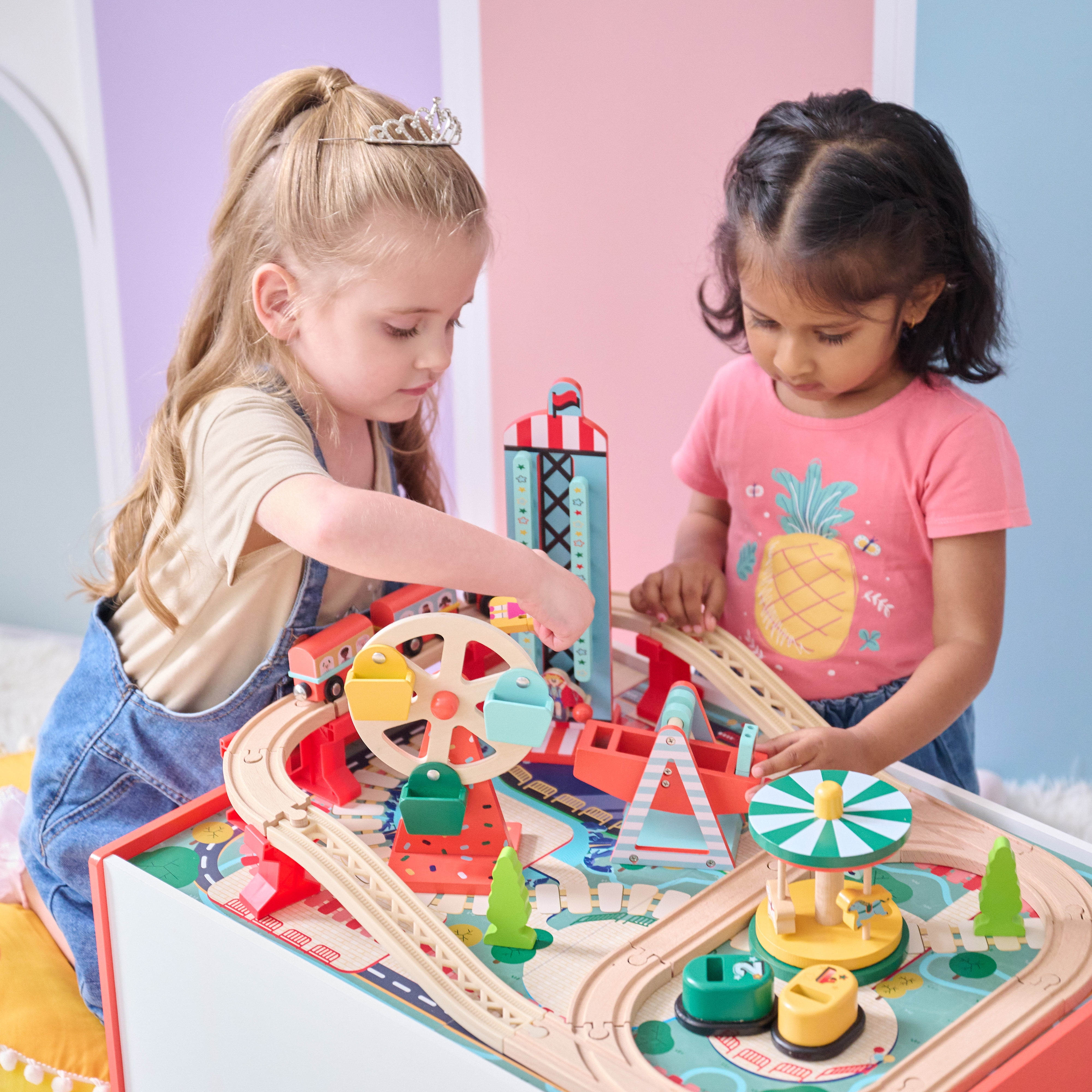 INFANS, Kids Wooden Train Table Set, 84 PCS, Double-sided Tabletop