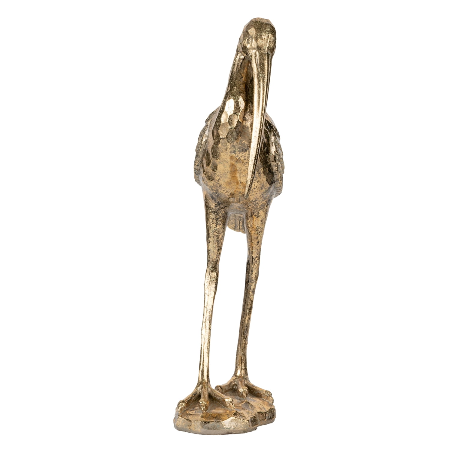 Standing Crane Figurine - 10" x 16" x 3.5" - Antique Gold