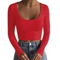 thumbnail image 1 of MIASHUI Womens Long Sleeve Rib Super Short Slim Fit Thermal Wear For Women TShirt Top Base Layer For Summer Red,S, 1 of 4