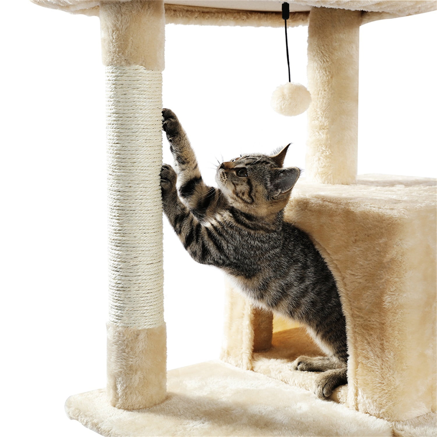 Pefilos Cat Tree Tower for Indoor Multi-Level Cat House Hammock and Condo, Beige Pefilos Cat Tree Tower for Indoor Multi-Level Cat House Hammock and Condo, Beige