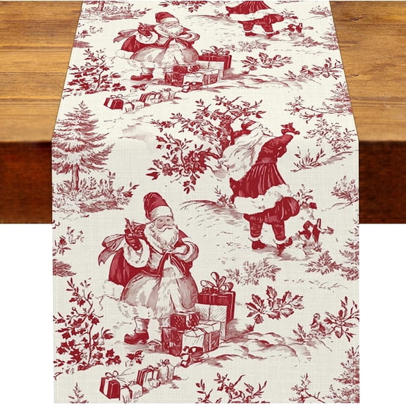 Vintage Christmas Toile Table Runner Chinoiserie Santa Toile de Jouy Red Winter Holiday Xmas Party Decoration Home Kitchen Dining Room Table Decor
