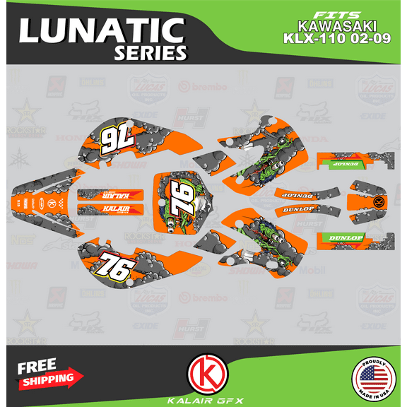 Kalair GFX Graphics Kit for Kawasaki KLX110 (2002-2009) Lunatic Series