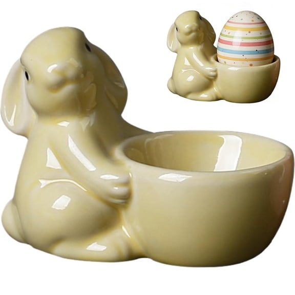 Ceramic Bunny Shaped Novelty Egg Cup, Soft Boiled Egg Holder, Single Rabbit Egg Stand for Tabletop Counter Dorm Kitchen Easter Decoration